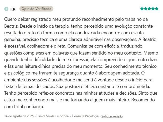 Avaliação de I.R sobre a Clínica Saúde Emocional na Doctoralia