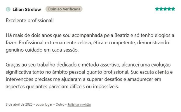 Avaliação de Lilian Strelow sobre a Clínica Saúde Emocional na Doctoralia