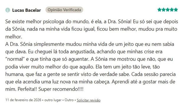 Avaliação de Lucas Bacelar sobre a Clínica Saúde Emocional na Doctoralia