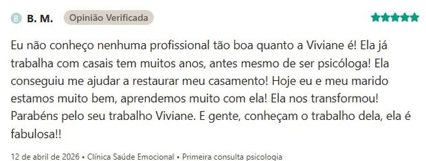 Avaliação de B. M. sobre a Clínica Saúde Emocional na Doctoralia