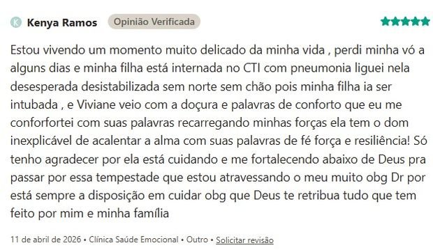 Avaliação de Kenya Ramos sobre a Clínica Saúde Emocional na Doctoralia