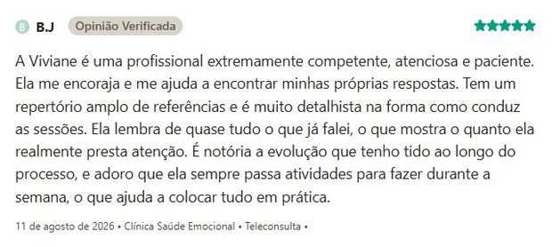 Avaliação de B.J sobre a Clínica Saúde Emocional na Doctoralia