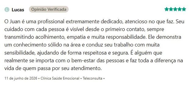 Avaliação de Lucas sobre a Clínica Saúde Emocional na Doctoralia