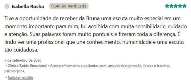 Avaliação de Isabella Rocha sobre a Clínica Saúde Emocional na Doctoralia